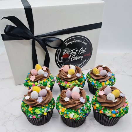 Mini Egg Easter Cupcakes with Cupcake Box and Black Ribbon